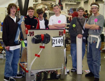 The Central Valley High School robotics team are, from left: Cody Crossley, William Skladany, Caleb Allen, Pete Knowlton, Deric Freimuth and Erik Beck.
(Courtesy of Kim Wellington / The Spokesman-Review)