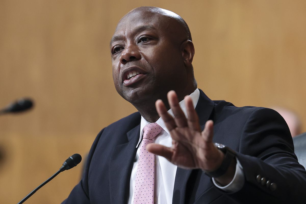 Sen. Tim Scott, R-S.C., questions Securities and Exchange Commission, Chairman Gary Gensler during a Senate Banking, Housing, and Urban Affairs Committee hearing on "Oversight of the U.S. Securities and Exchange Commission" on Tuesday, Sept. 14, 2021, in Washington.  (Evelyn Hockstein)