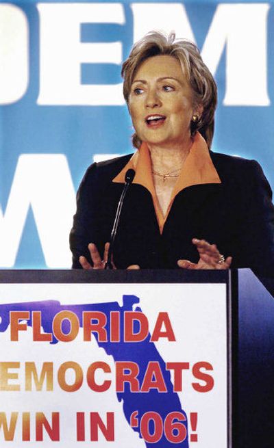 
Sen. Hillary Rodham Clinton, D-N.Y., speaking Saturday in Florida, is a leader for the 2008 Democratic presidential nod. 
 (Associated Press / The Spokesman-Review)