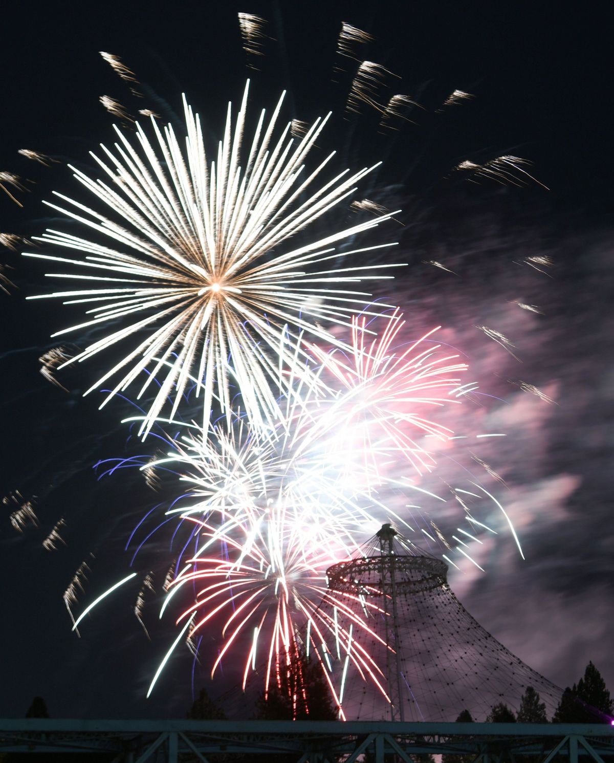 Fireworks over Riverfront Park on July 4, 2018, in Spokane.  (JESSE TINSLEY/The Spokesman-Review)