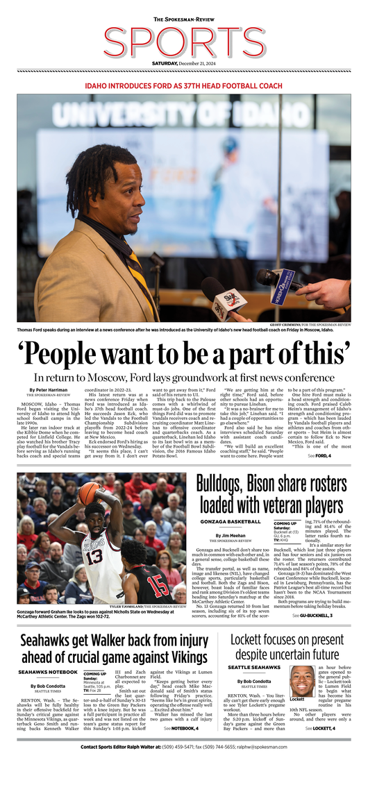 Sports Front Page for Dec. 21, 2024 The SpokesmanReview