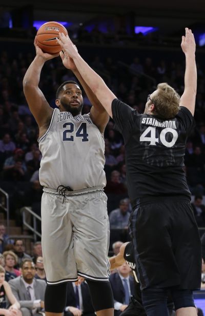 Eastern will try to use the size – 6-foot-10, 340 pounds – of Georgetown's Joshua Smith (24) to his disadvantage Thursday in second-round NCAA game. (Associated Press)