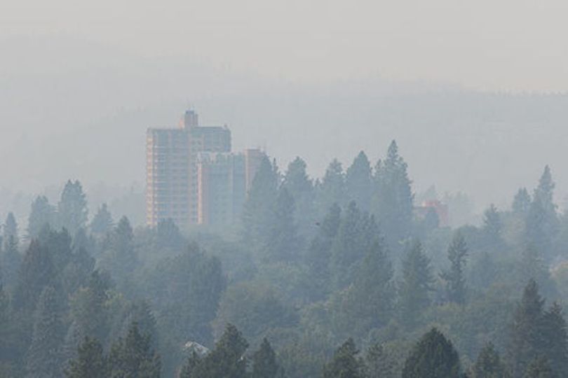The Coeur d'Alene skyline is obscured by smoke from the wildfires burning across the Pacific Northwest on Monday afternoon. See story below. (Coeur d'Alene Press photo: Matt Weigand)