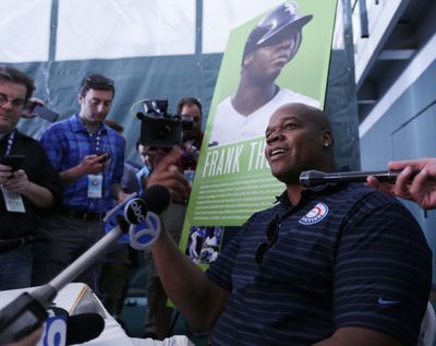 Former Chicago White Sox slugger Frank Thomas will be inducted to the Baseball Hall of Fame today. (Associated Press)