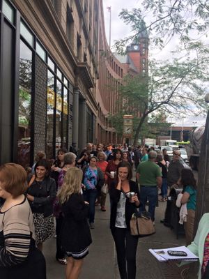 Employees evacuate The Spokesman-Review building in downtown Spokane today due to a natural gas leak. (Pia Hallenberg)