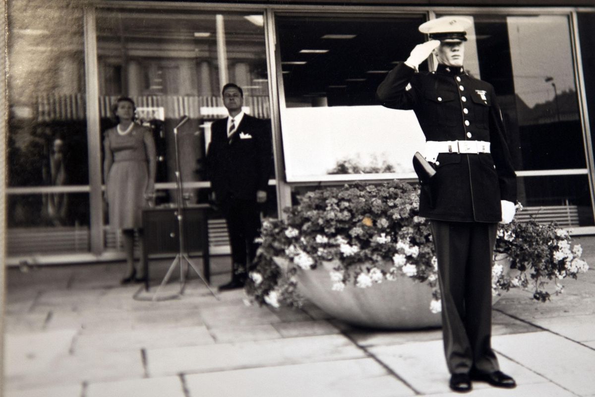 David Smith stands guard at the U.S. Consulate General in Munich, Germany on July 4, 1968, five weeks before Russia invaded Czechoslovakia. Photo courtesy of David Smith. (David Smith / Courtesy)