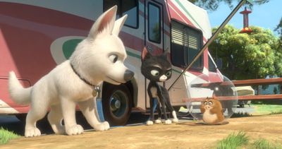 Animated characters, from left, Bolt (John Travolta), Mittens (Susie Essman) and Rhino (Mark Walton), are shown in a scene from 
