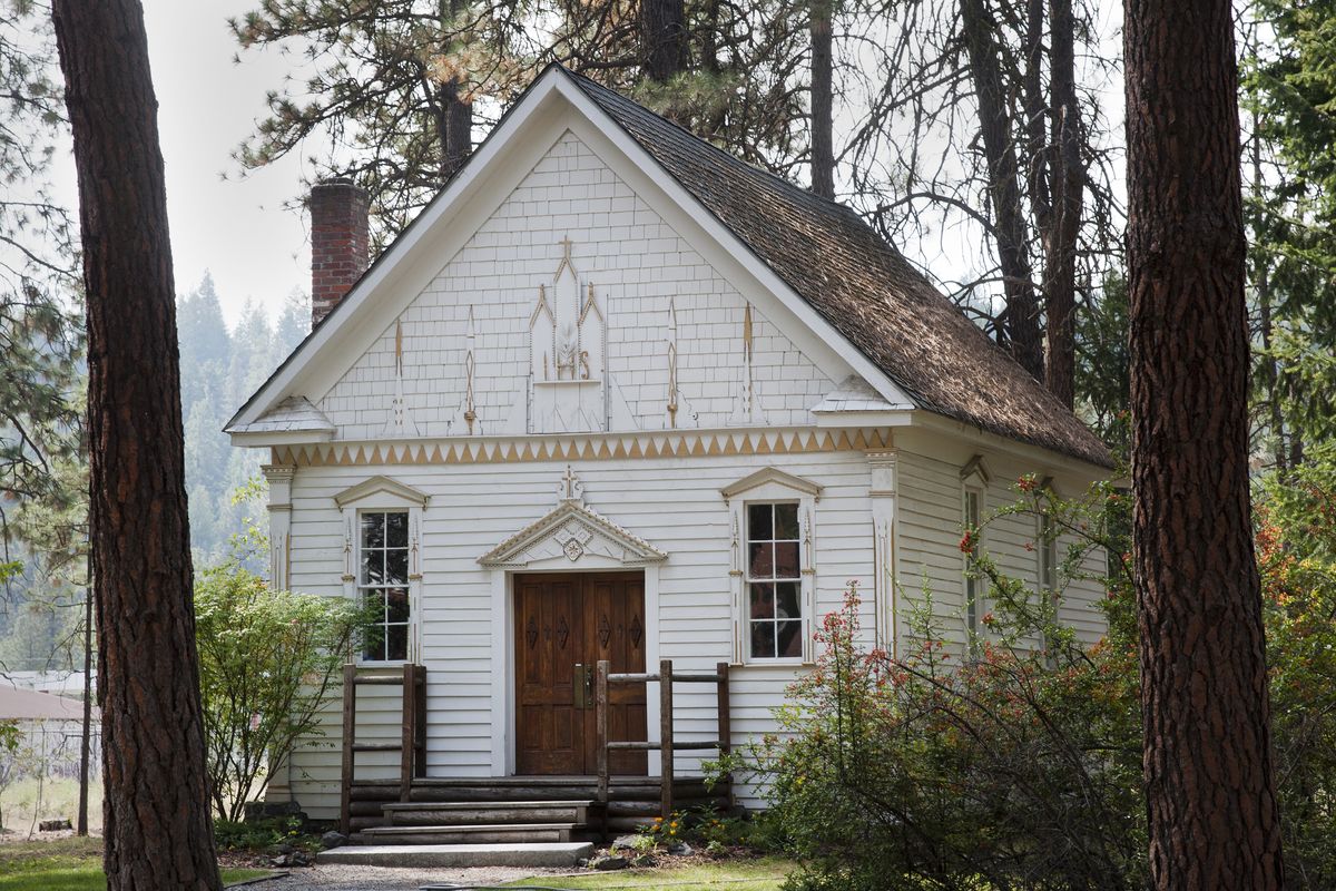 The former St. Michael Mission chapel was moved from its original site off Palmer Road near Bigelow Gulch to the Fort Wright College campus in the 1960s. It now sits just west of the Commons building at the Mukogawa Fort Wright Institute. (Dan Pelle)