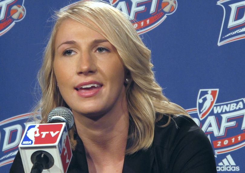 Courtney Vandersloot speaks to the media Monday after being chosen by the Chicago Sky as the No. 3 draft pick. (Associated Press)