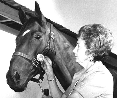 Marguerite Crawford, with Hall of Fame horse Turbulator, in 1975 (Photo Archive / The Spokesman-Review)
