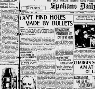 The prosecution attempted to poke holes in the story of the McDonald sisters by demonstrating that there were no bullet holes in the Wolverine apartment where W.H. McNutt was murdered. (Spokane Chronicle archive)
