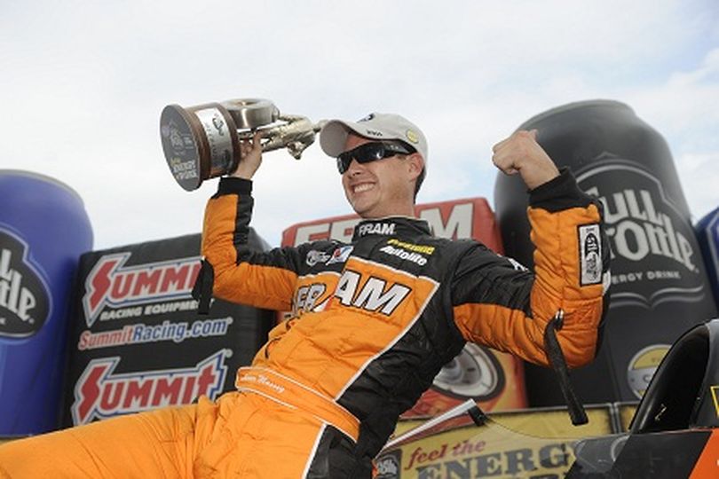 Spencer Masey celebrates his Englishtown NHRA Top Fuel victory. (Photo courtesy of NHRA) (Nd Photographer)