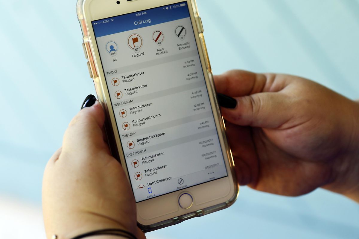 On Aug. 1, 2017,  photo, a call log is displayed via an AT&T app on a cellphone in Orlando, Fla. New tools are coming to help fight robocall scams, but don’t expect unwanted calls to disappear. (John Raoux / Associated Press)