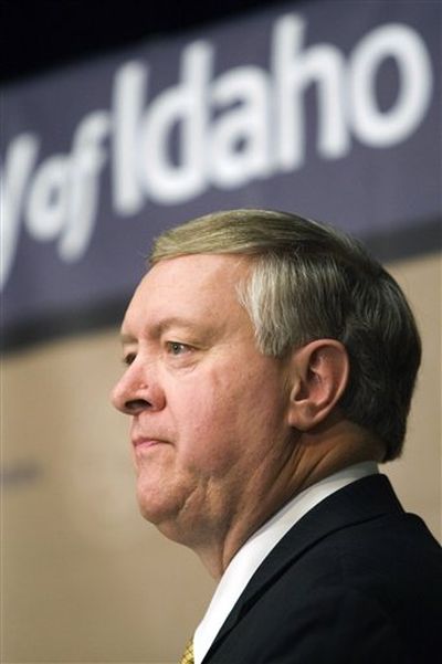 University of Idaho President Duane Nellis is seen at a news conference announcing the release of former assistant professor Enesto Bustamante's personnel records on Wednesday, Oct. 26, 2011, in Moscow, Idaho. (AP)