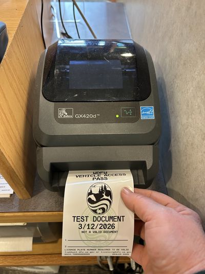 A test document is printed from the license printer at the Spokane Valley Washington Department of Fish and Wildlife office.   (Courtesy of Washington Department of Fish and Wildlife)