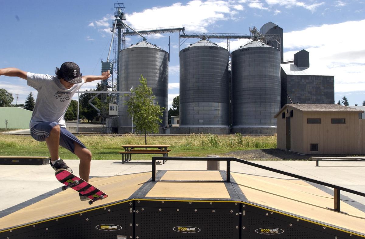 The city of Fairfield paved over the basketball courts to build their downtown skate park. (J. Rayniak / The Spokesman-Review)