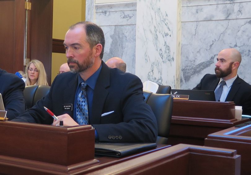 Rep. Sage Dixon, R-Ponderay, a new member of the Idaho Legislature's joint budget committee, tried unsuccessfully on Friday to eliminate funding for mental health treatment for newly released felons from next year's state budget, saying he felt the money was needed for roads. At right is Rep. Luke Malek, R-Coeur d'Alene. (Betsy Z. Russell)