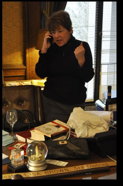 State Sen. Lisa Brown, D-Spokane, packing up her office in the state Capitol on Thursday, Nov. 29. (Jim Camden)