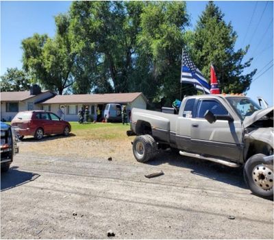 A van is seen after crashing into a home in Hayden on Saturday, Aug. 15, 2020.   (Kootenai County Sheriff's Office)