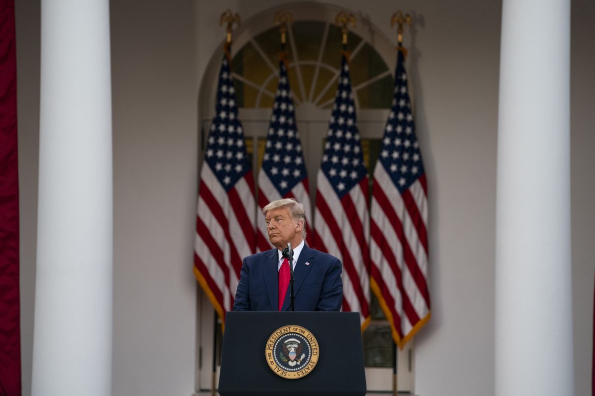 President Donald Trump speaks in the Rose Garden of the White House last Friday.  (Evan Vucci)