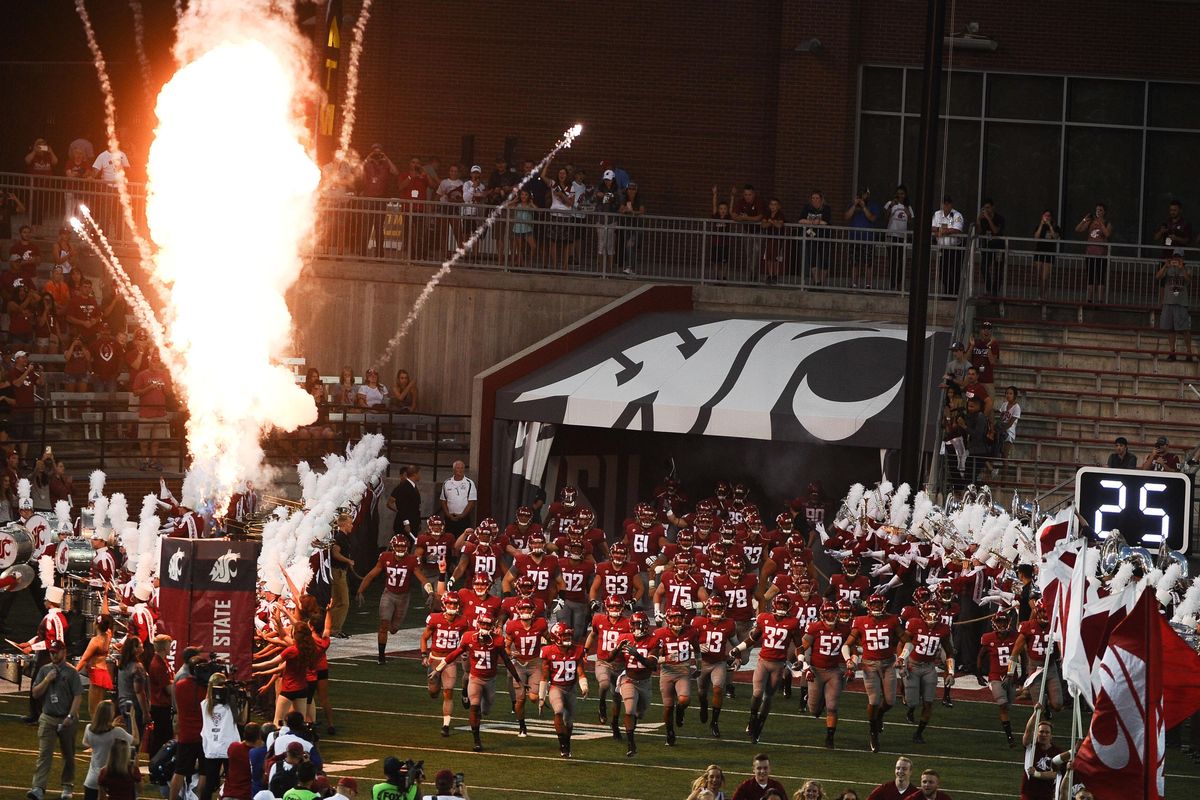 Washington State takes the field against Montana State during the first half of a college football game on Saturday, September 2, 2017, at Martin Stadium in Pullman, Wash. (Tyler Tjomsland / The Spokesman-Review)