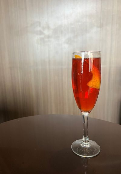 The negroni spagliato is the classic Italian cocktail with a twist – it has Campari, vermouth and prosecco, instead of gin, and has been all the rage on TikTok this fall. It comes in a flute, like this version made at Whispers in the Coeur d’Alene Resort, or on the rocks.  (Carolyn Lamberson / The Spokesman-Reivew)