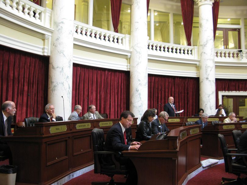 Sen. Grant Burgoyne opens the Senate debate on HB 1, around 5:45 p.m. on Monday (Betsy Z. Russell)