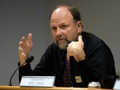 
Kootenai County Commissioner Rick Currie explains why he  won't vote for the comprehensive plan change for Rickel Ranch at a meeting of the commissioners Thursday. 
 (Jesse Tinsley / The Spokesman-Review)