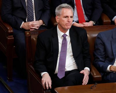U.S. House Republican Leader Kevin McCarthy, R-Calif., listens in the House Chamber during the second day of elections for Speaker of the House at the U.S. Capitol Building on Jan. 4, 2023, in Washington, D.C. McCarthy lost a sixth vote for speaker. (Anna Moneymaker/Getty Images North America/TNS)