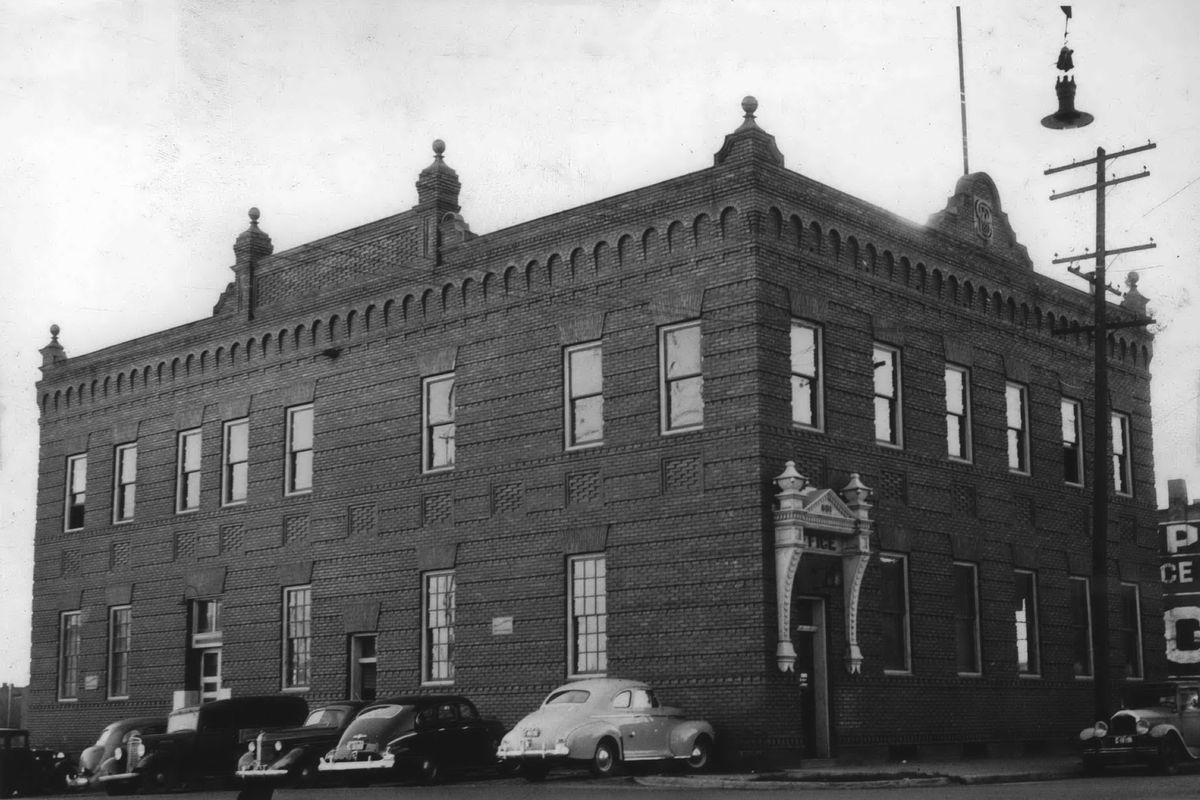 1941: The 1913 office of Spokane Brewing and Malting is pictured a few years after the brewery was sold to Seattle’s Rainier Brewing Co. in 1938. Spokane Lithographing would eventually move in and stay for more than 40 years in the two-story building. The entablature above the roofline reads SBM for Spokane Brewing and Malting.  (Spokesman-Review Photo Archives)