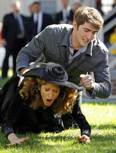 
Lee Pace tackles guest star Jessica Lundy in a scene for 