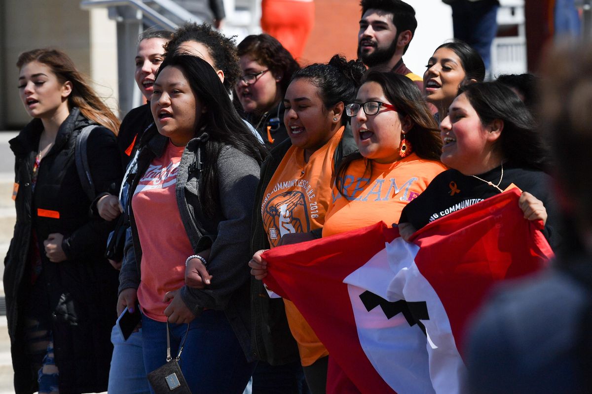 Student activists demonstrate for immigrant rights on the Pullman campus of Washington State University on Tuesday, April 16, 2019. (Tyler Tjomsland / The Spokesman-Review)