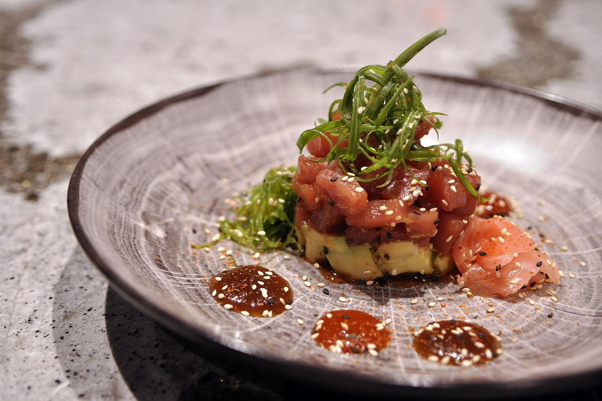 The ahi tuna tower is one of the early favorite at the new Riverbank Taphouse at Northern Quest Resort & Casino. (Adriana Janovich / The Spokesman-Review)