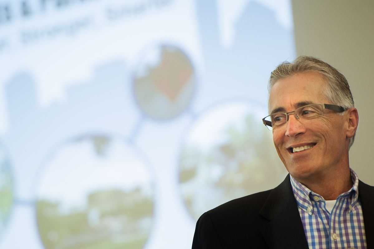 Rick Romero, who oversees the city of Spokane utilities department, speaks Tuesday at Rockwood Retirement’s South Hill campus in Spokane. (Tyler Tjomsland)