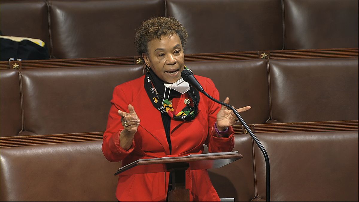 FILE - In this April 23, 2020, file image from video, Rep. Barbara Lee, D-Calif., speaks on the floor of the House of Representatives at the U.S. Capitol in Washington. The Democratic-led House, with the backing of President Joe Biden, is expected to approve legislation Thursday, June 17, 2021, to repeal the 2002 authorization for use of military force in Iraq. (HOGP)