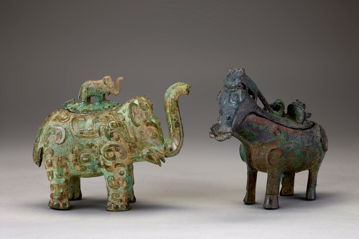 Two vessels in the form of elephants are on view in “Anying: Ancient City of Kings.”  (National Museum of Asian ArtSmithsonian Institution/Handout)