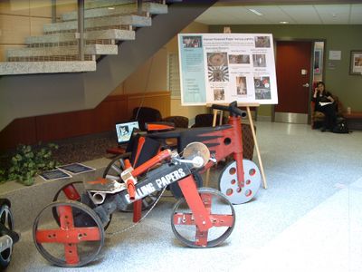 Four EWU engineering students created this bike from 98 percent paper products for  the Human Powered Paper Vehicle competition in April. Team Rolling Papers  explained the process at last week’s symposium.Special to  (Ryan Lancaster Special to / The Spokesman-Review)