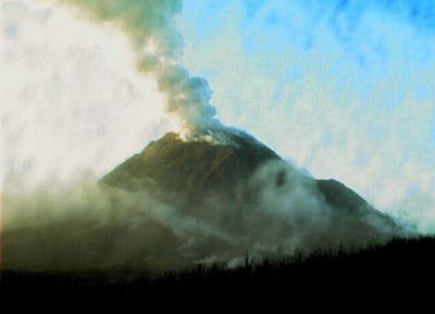 
In this photo from the Alaska Volcano Observatory Webcam, steam and ash billows from Augustine Volcano, 75 miles southwest of Homer, Alaska, on Friday. 
 (Associated Press / The Spokesman-Review)