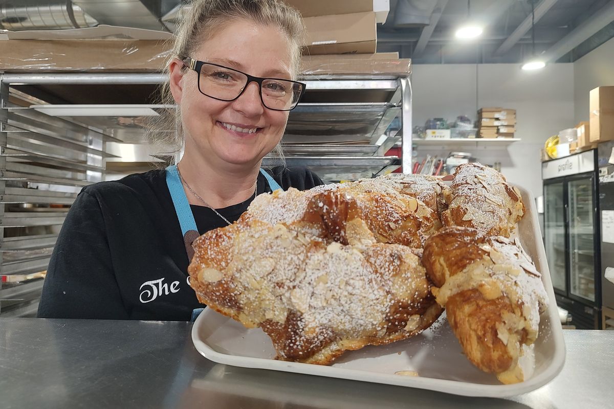 Village Bakery owner Dana Bellefeuille showcases one of bakery items for sale at her store. (Lisa Ormond)