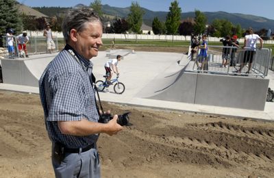 Pat Dockrey has been the driving force behind a skate park in Liberty Lake. He stopped by Pavillion Park on June 24 to take some pictures for a presentation he is preparing for  the Kiwanis Club.  (J. BART RAYNIAK / The Spokesman-Review)