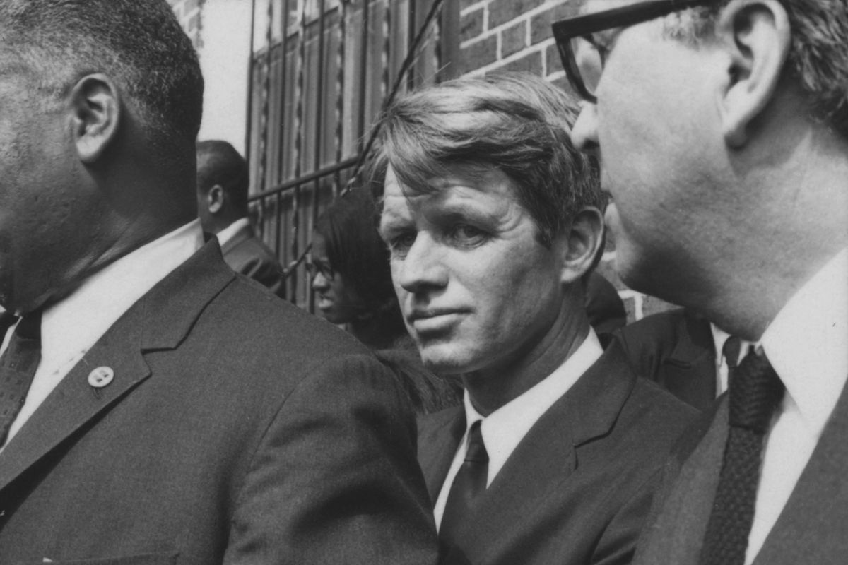 New York Sen. Robert F. Kennedy, center, at the funeral of assassinated American civil rights leader Martin Luther King Jr. on April 9, 1968, in Atlanta. Kennedy was assassinated two months later. (Archive Photos)