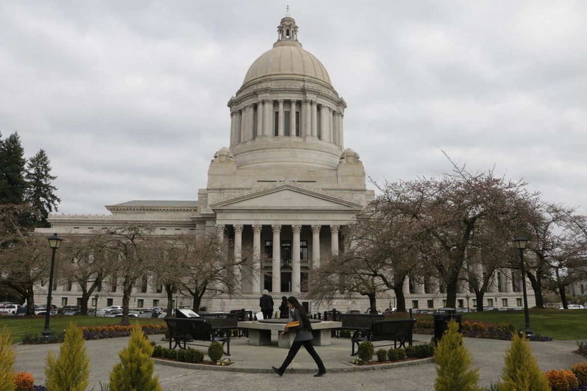 The Washington Capitol building is seen on the last day of the 60-day legislative session, Thursday, March 12, 2020, in Olympia, Wash.   (Rachel La Corte)