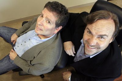 Director David Zucker, left, and actor Kevin Farley from the film, “An American Carol,” sit for a photograph Sept. 25 in Los Angeles.  (Associated Press / The Spokesman-Review)
