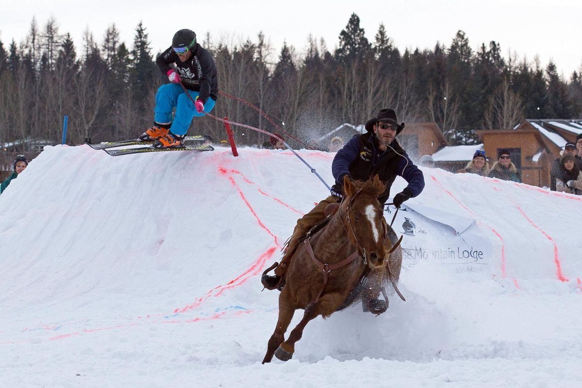 Spokane native Cody Smith is ranked No. 1 in the world in skijoring, where a racer on skis, is towed by a dog, or in the Western big-leagues of the sport, by a horse barreling along an obstacle-laden track. at upwards of 40 miles an hour. (Courtesy of Cody Smith)