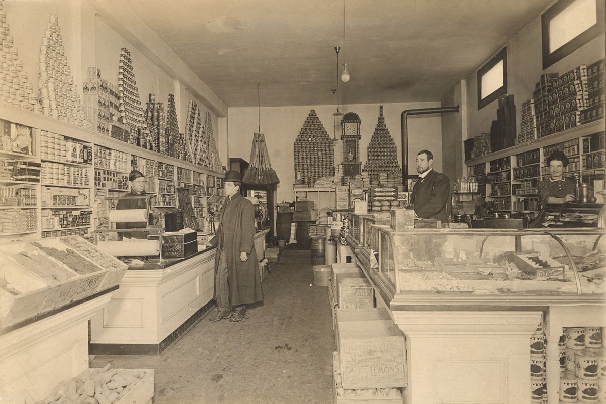 In the King Grocery, owner Joel Barnes King is pictured on the right near his wife, Eveline.