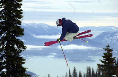 
Josh Loubek, a ski coach at the annual Freeride Insititute at Schweitzer Mountain Resort, practices what he preaches by wearing a helmet in his aerial exploits. 
 (THE SPOKESMAN-REVIEW FILE / The Spokesman-Review)