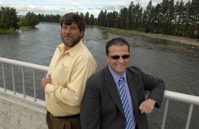 The Spokane River may divide their school districts’ boundary, but for Superintendents John Glenewinkel, left, of East Valley and Ben Small of Central Valley, both have shared successful transitions after a year on the job. (J. BART RAYNIAK / The Spokesman-Review)