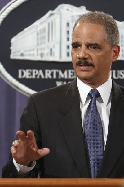 Attorney General Eric Holder speaks Monday at the Justice Department. (Associated Press)