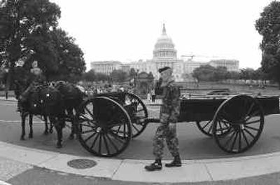 
A caisson rolls on Capitol Hill on Tuesday during rehearsals for funeral services for former President Ronald Reagan. 
 (Associated Press / The Spokesman-Review)