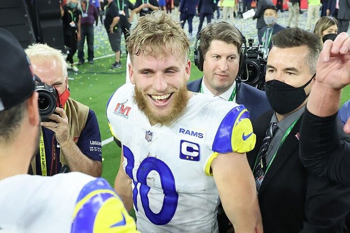 Ex-Eastern Washington standout receiver Cooper Kupp is all smiles after his MVP performance for the Los Angeles Rams in Super Bowl 56.  (Tribune News Service)